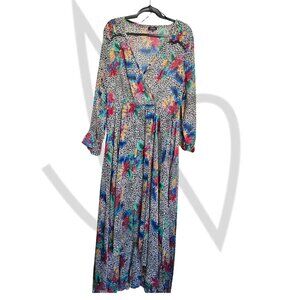 Vintage-Inspired Floral Maxi Dress with Animal Print Base XL